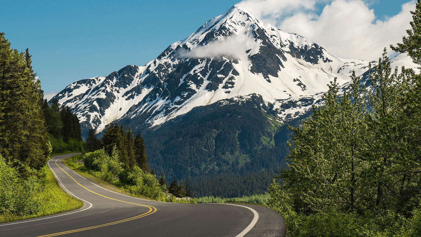 Scenic road through Alaska wilderness