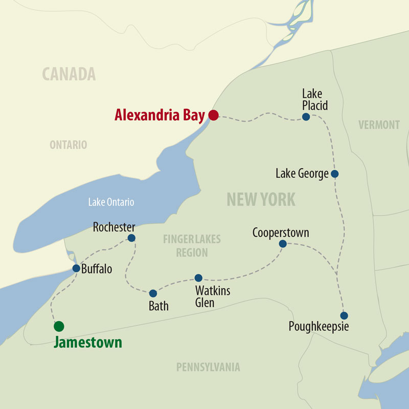 27 Day Finger Lakes, Niagara Falls & Adirondacks (27UNYP-081928) Map