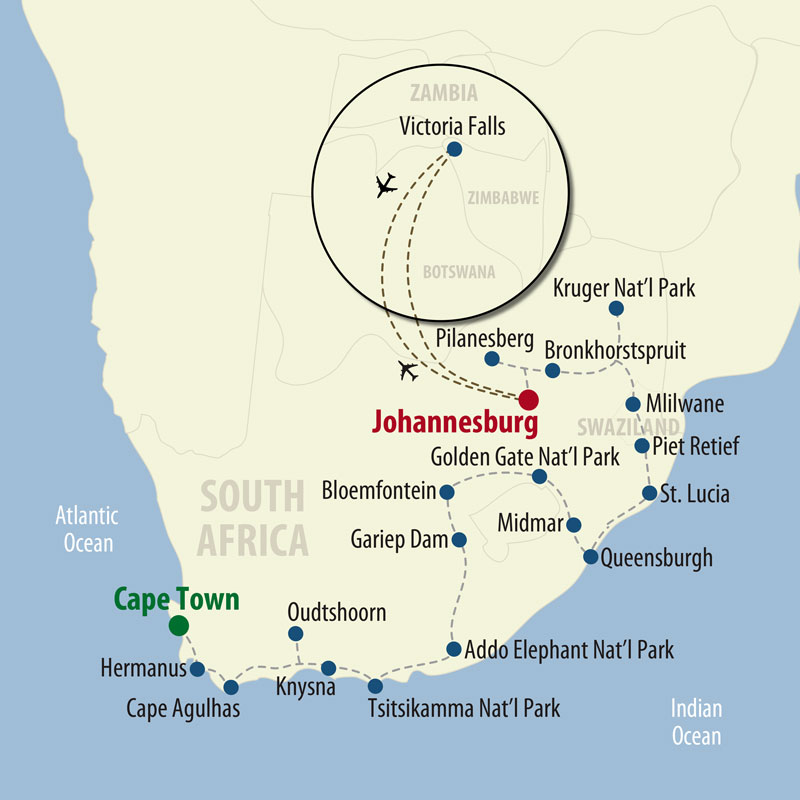 33 Day South Africa RV Safari (33OSAP-021020) Map