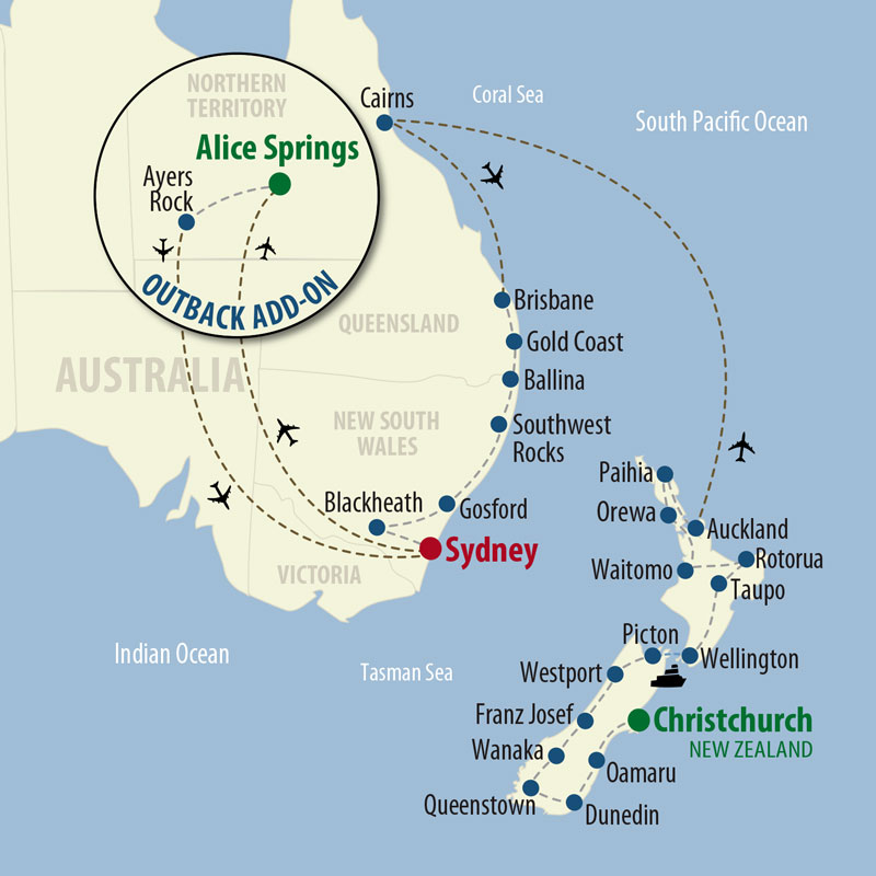 39 Day Australia & New Zealand (39OANP-020325) Map