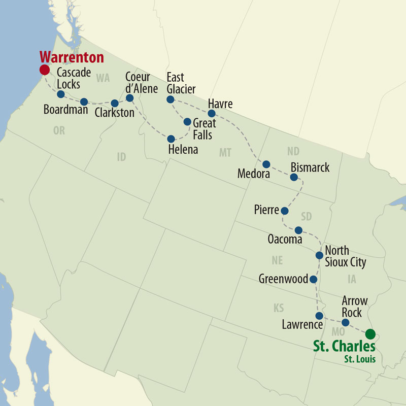 45 Day Rivers West-Path of Lewis & Clark (45URWP-052019) Map