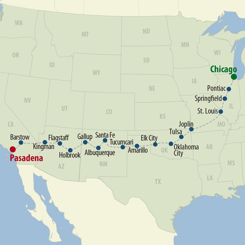 50 Day Route 66 Chicago to LA (50URSF-092024) Map