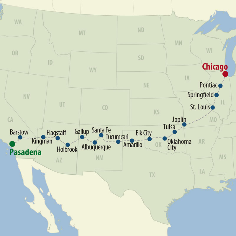 50 Day Route 66 - LA to Chicago (50UWEF-050227) Map